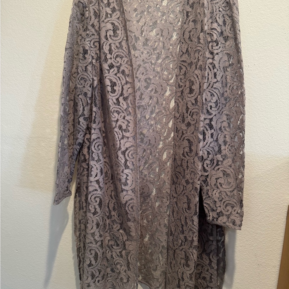 Lace Open-Front Cardigan - Taupe